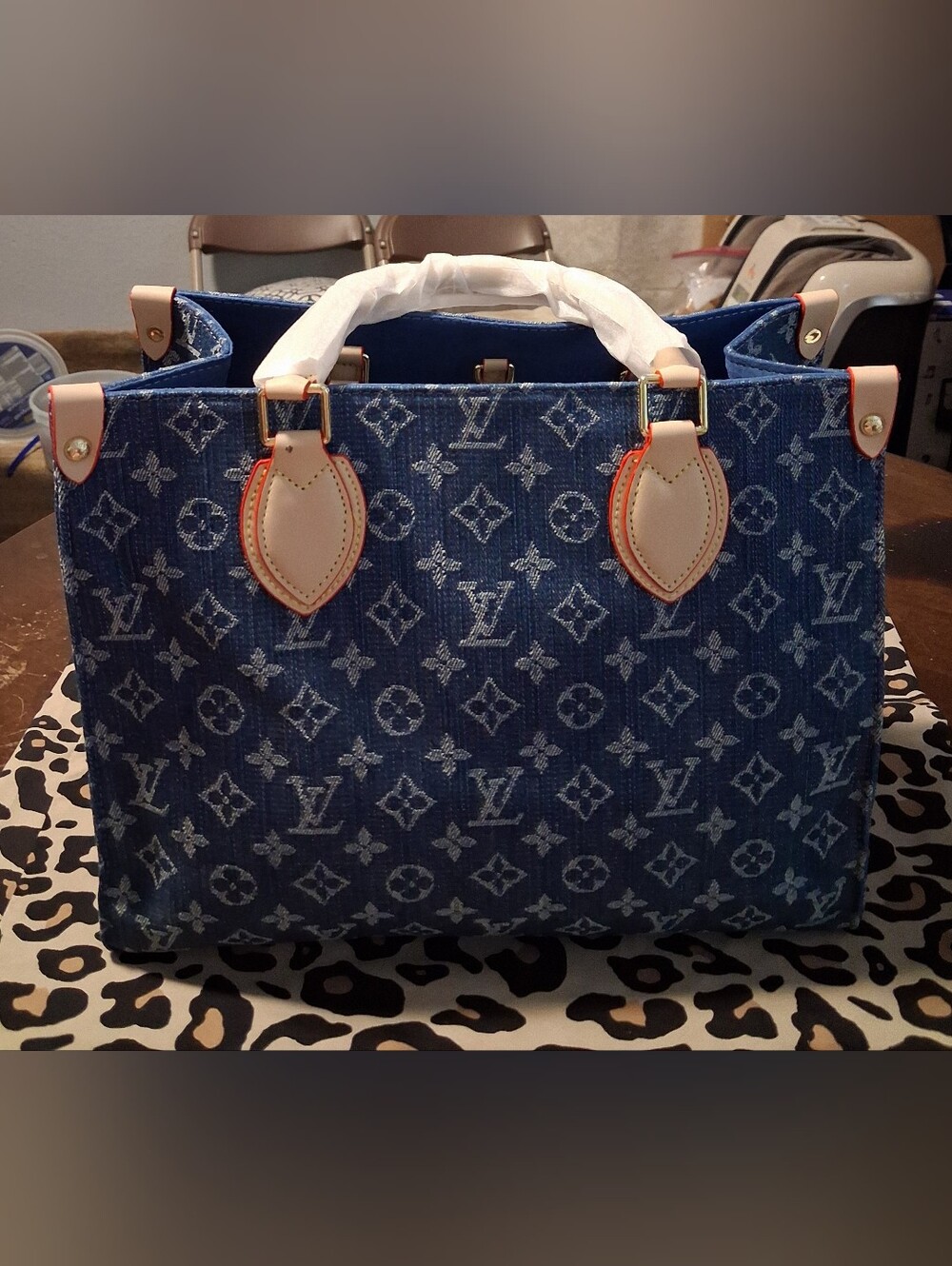 Blue Monogram Denim Tote with Vachetta Accents